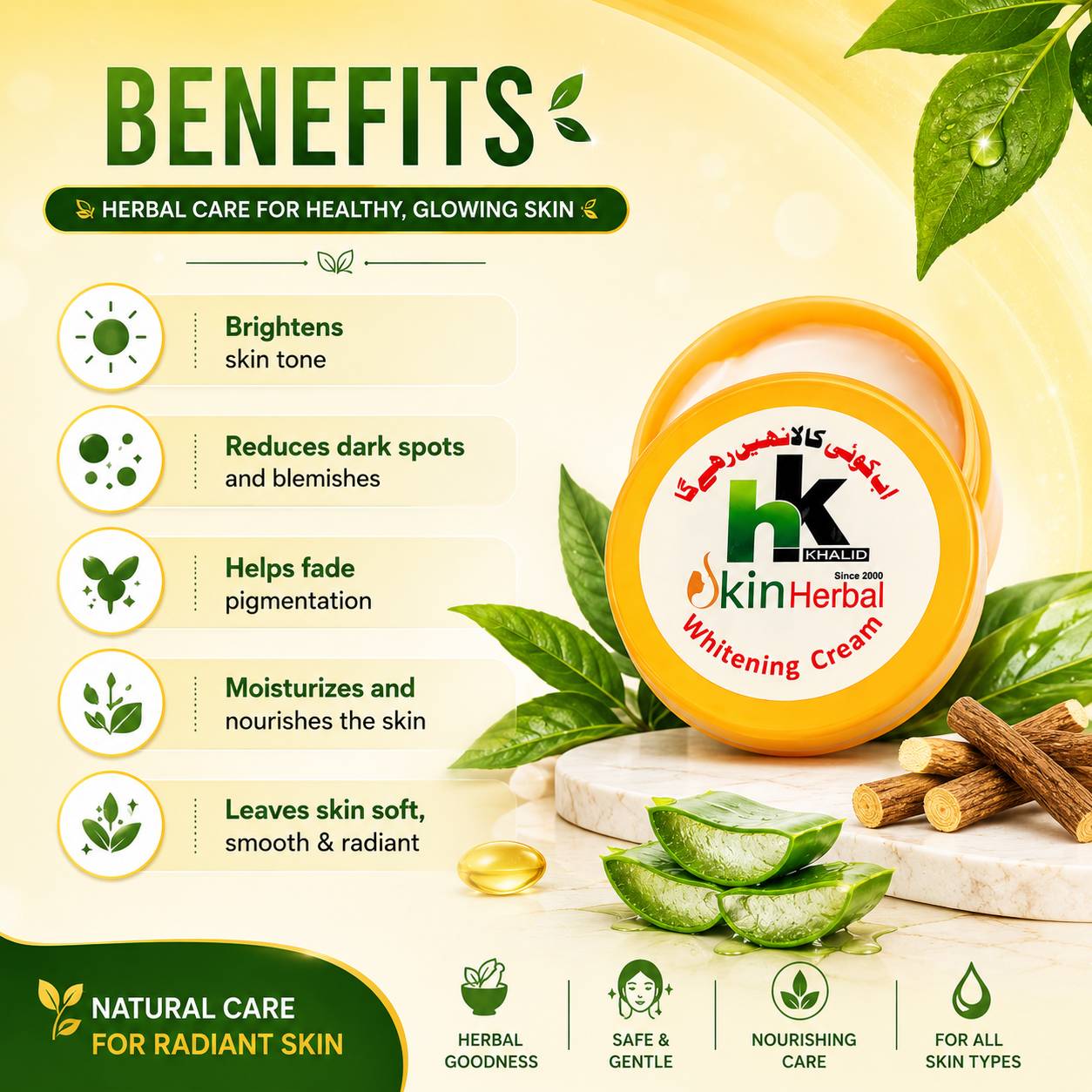 Infographic listing the key skincare benefits of HK Khalid Petroleum Jelly for deep hydration and skin protection.