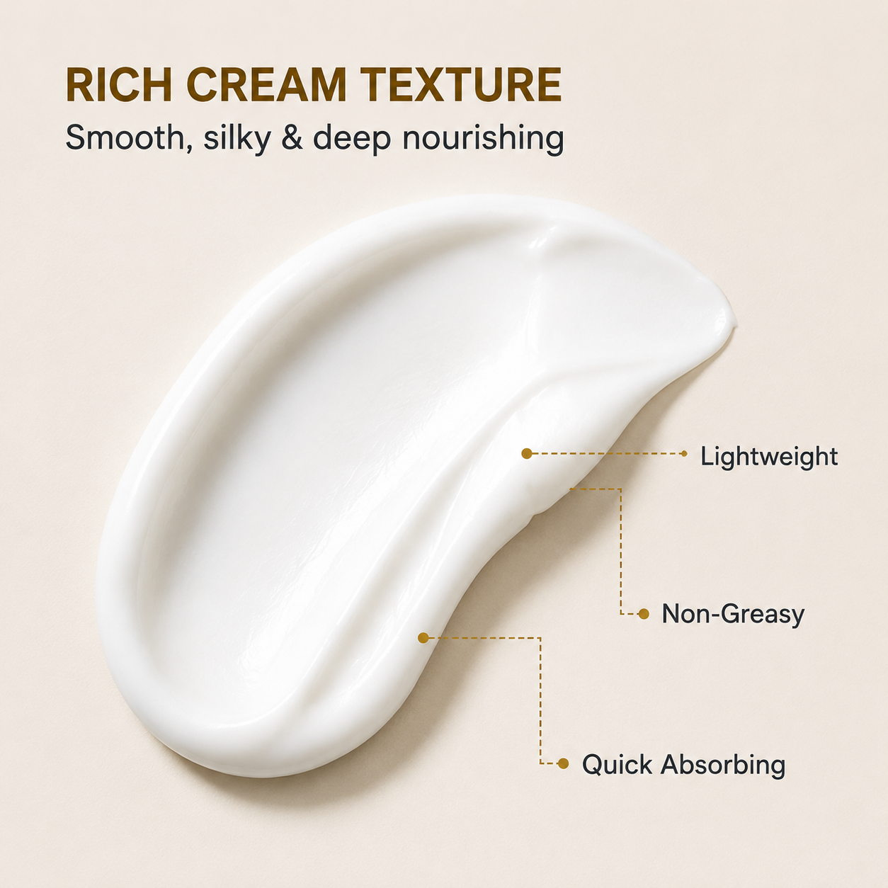 Smooth white cream texture of HK Khalid Gluta White Night Cream highlighting lightweight and non-greasy formula.